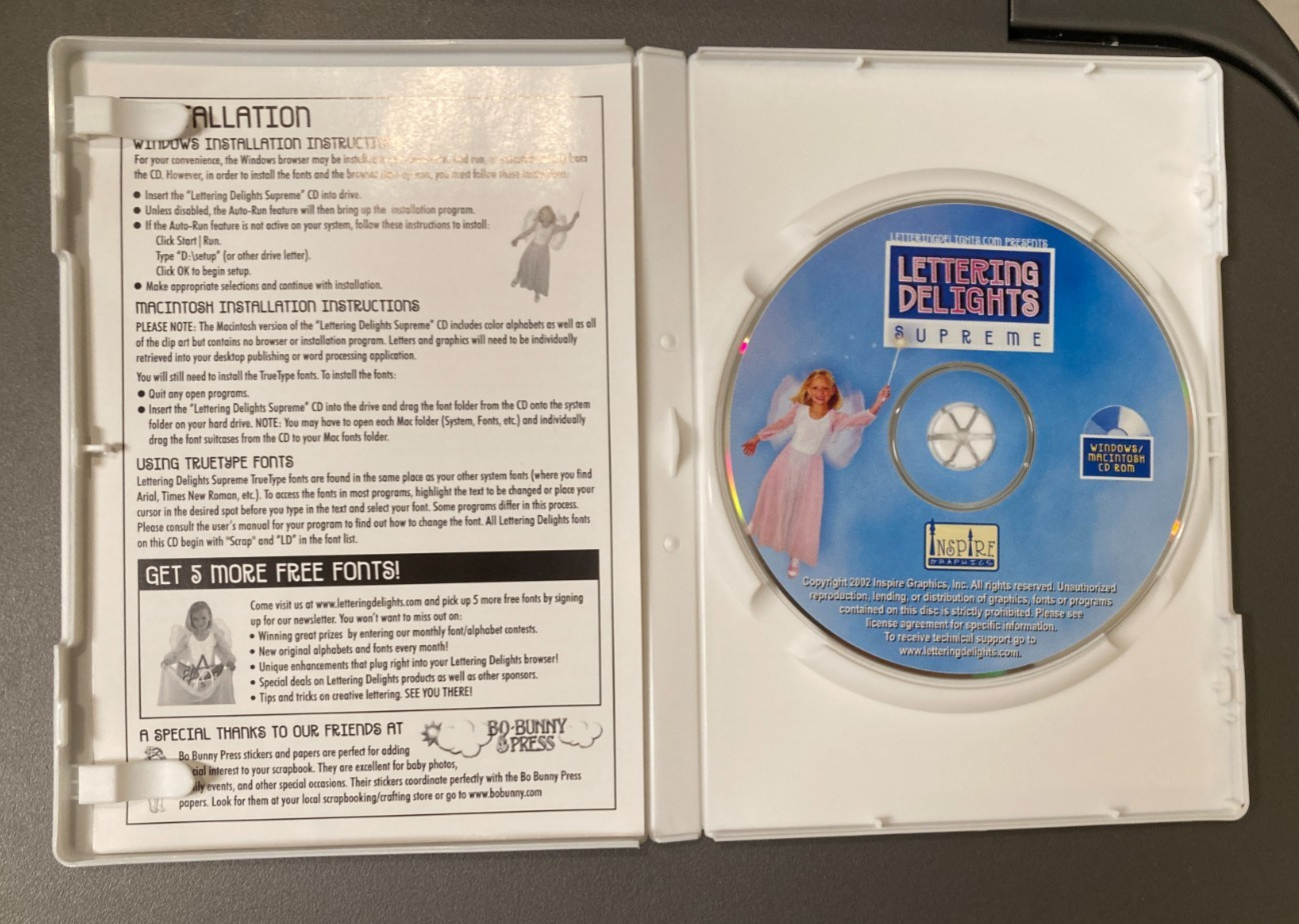 Lettering Delights Supreme CD Rom PC Alphabets Fonts Clipart CD VF 603019001411