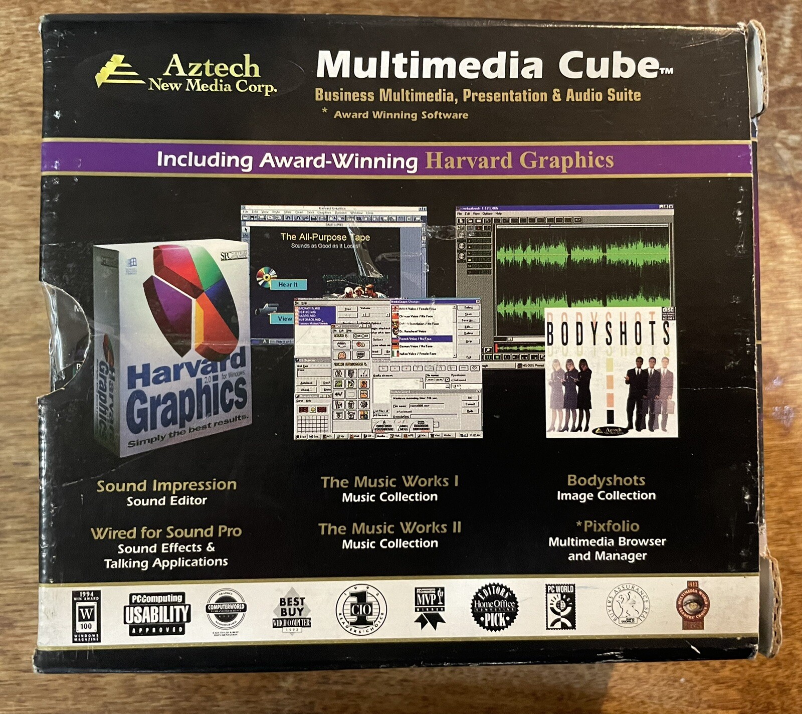 Aztech Multimedia Cube with Harvard Graphics Sound Editor and The Music Works