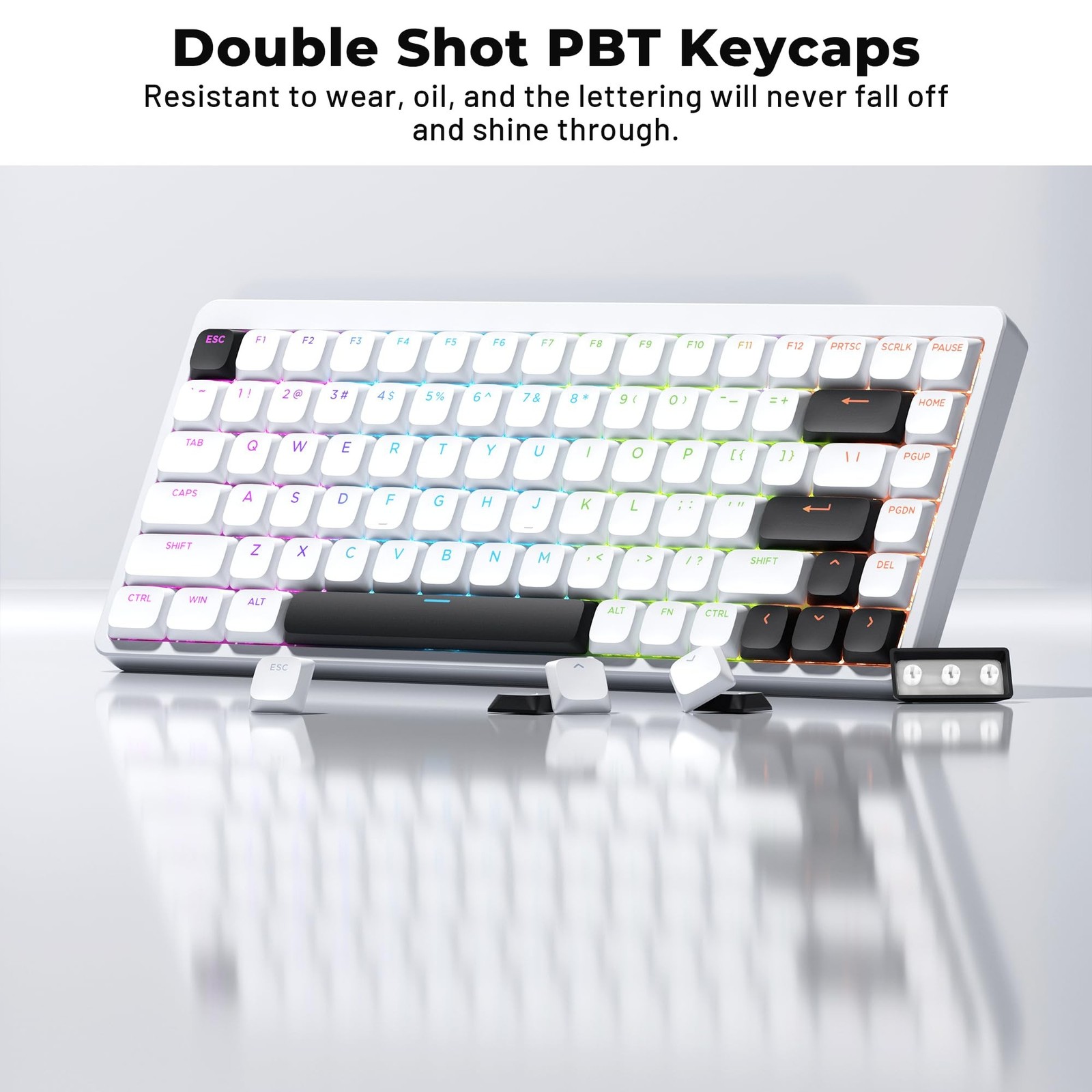 XVX Low Profile White Keycaps, Shine Through Keycap Set, Double Shot PBT Key …