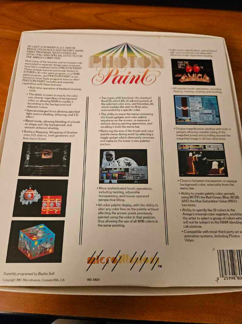 PHOTON PAINT by micro illusions for the Amiga Computer – 512K required.