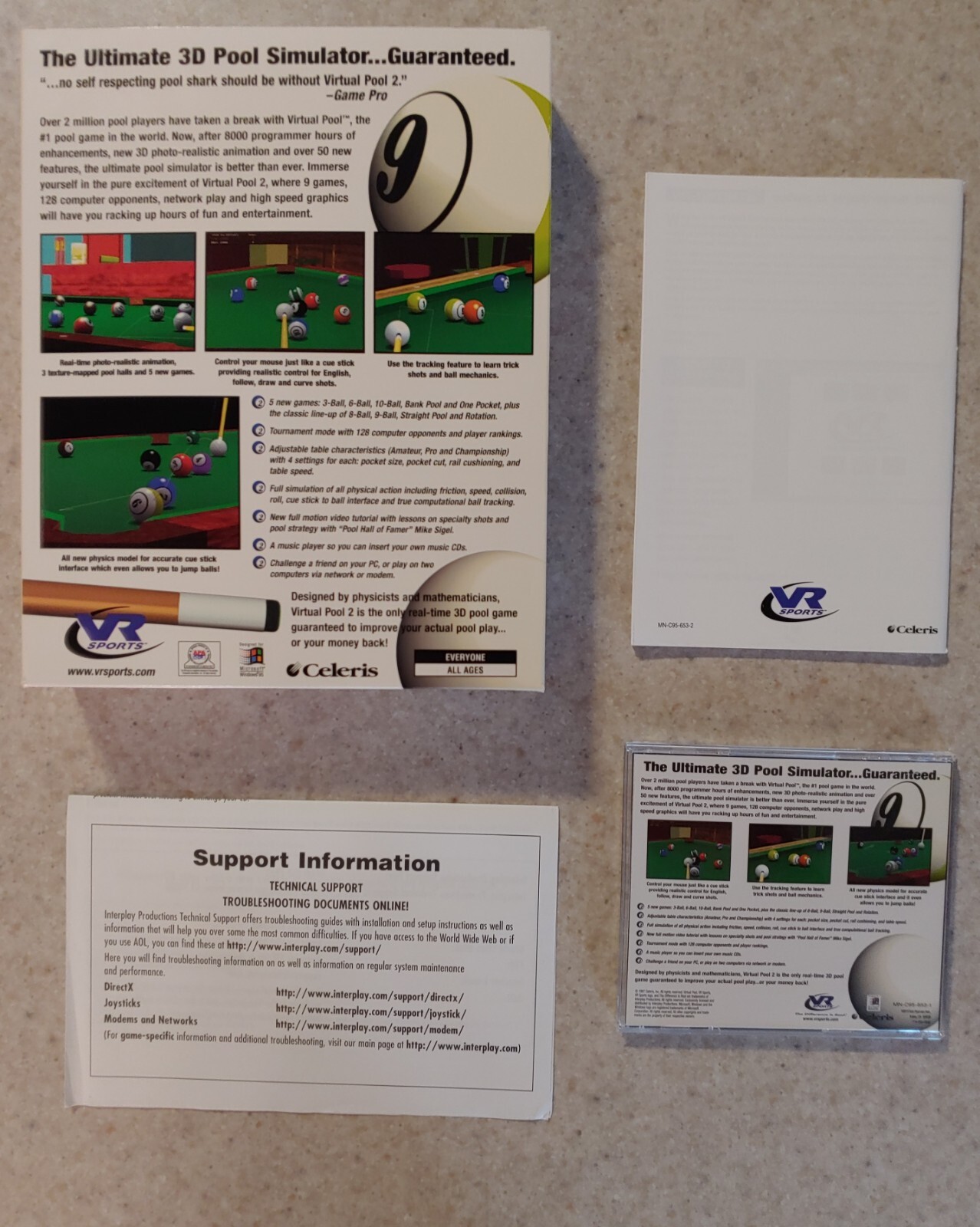 Virtual Pool 2 PC CD-ROM with Original Outer Box, Manual, Jewel Case, & CD NICE!