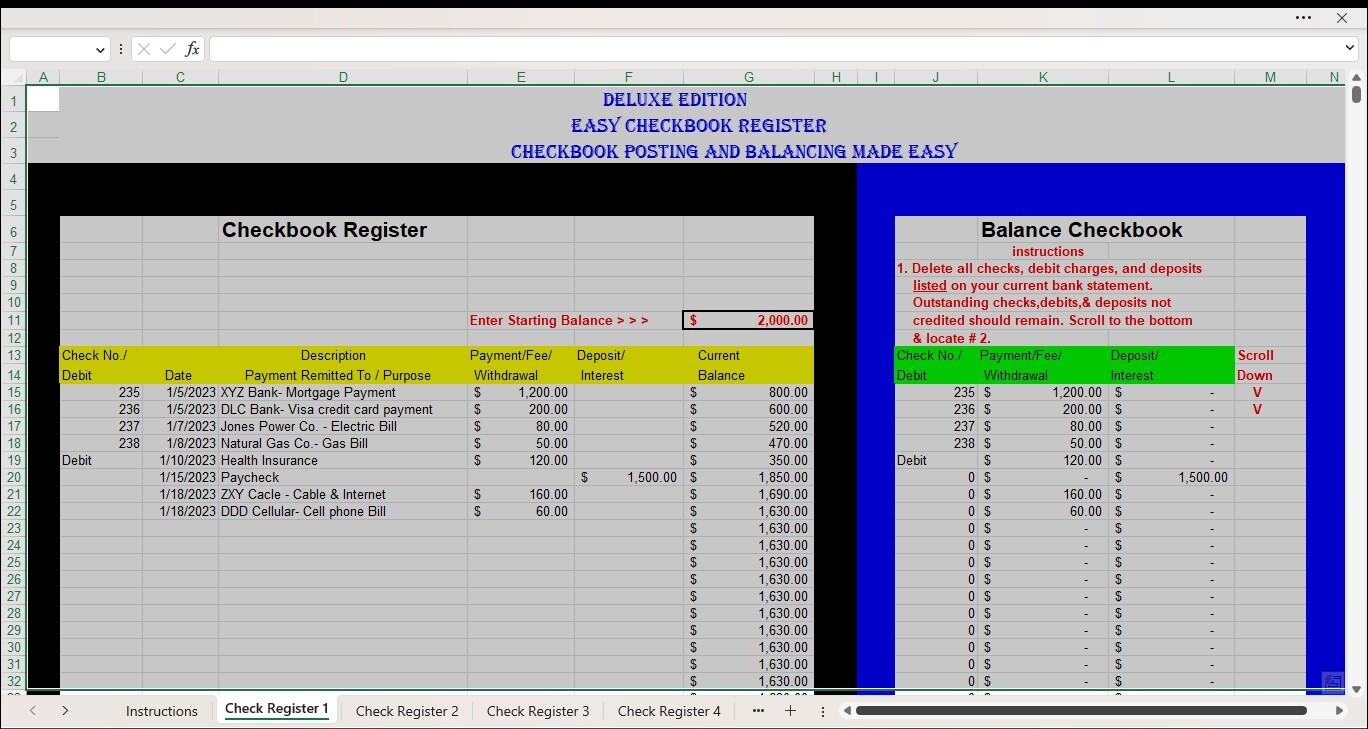 Deluxe Budget Tracker Excel Spreadsheet, PC or Android +FREE Checkbook Register