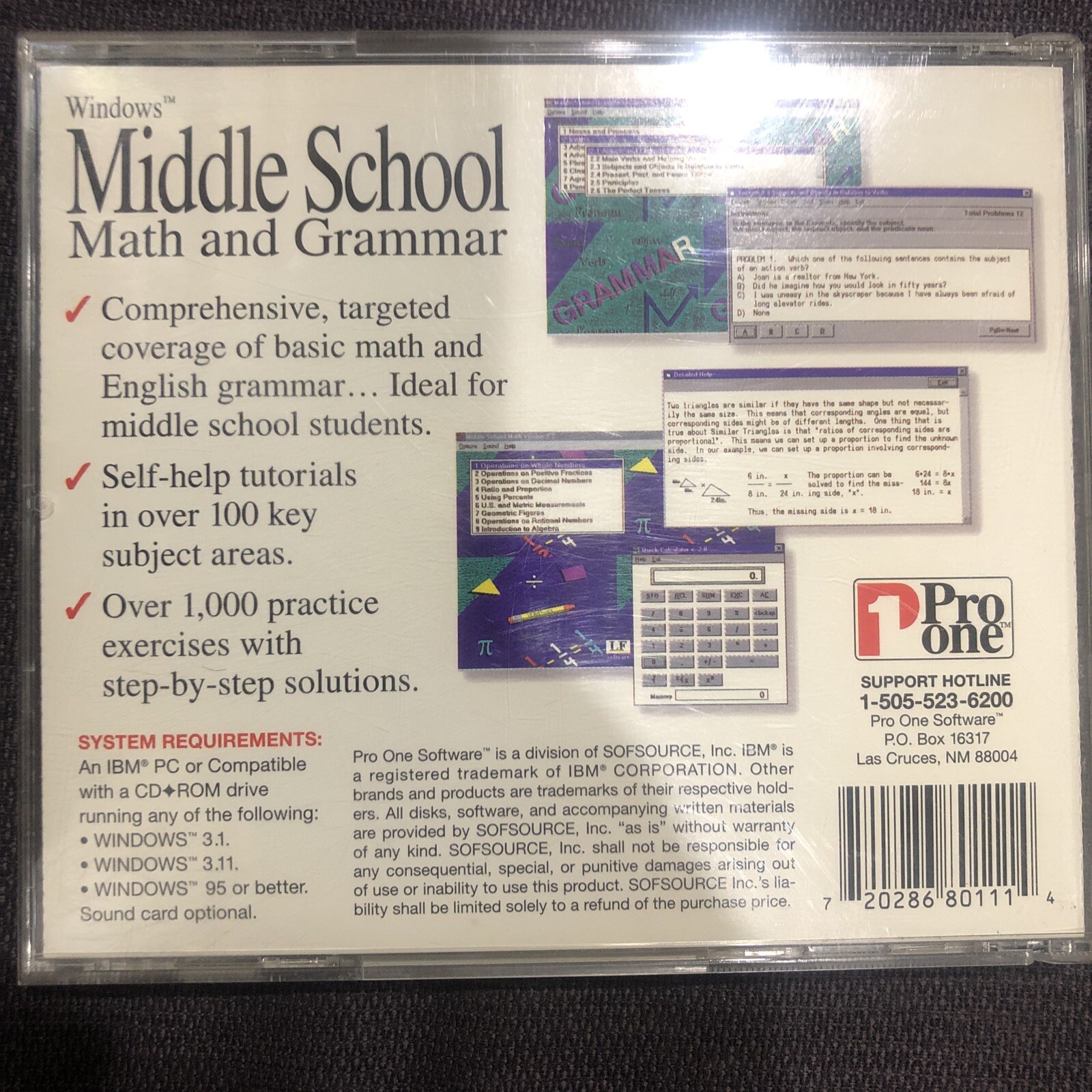 Middle School Math and Grammar (CD-ROM, Windows, Pro One)