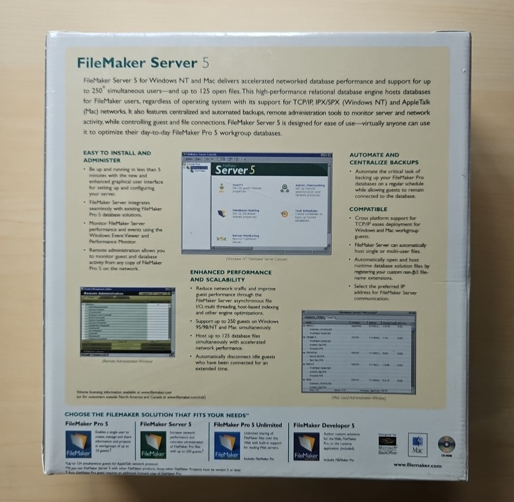 FileMaker Server 5 Windows NT Mac Database Software – Brand New and Sealed