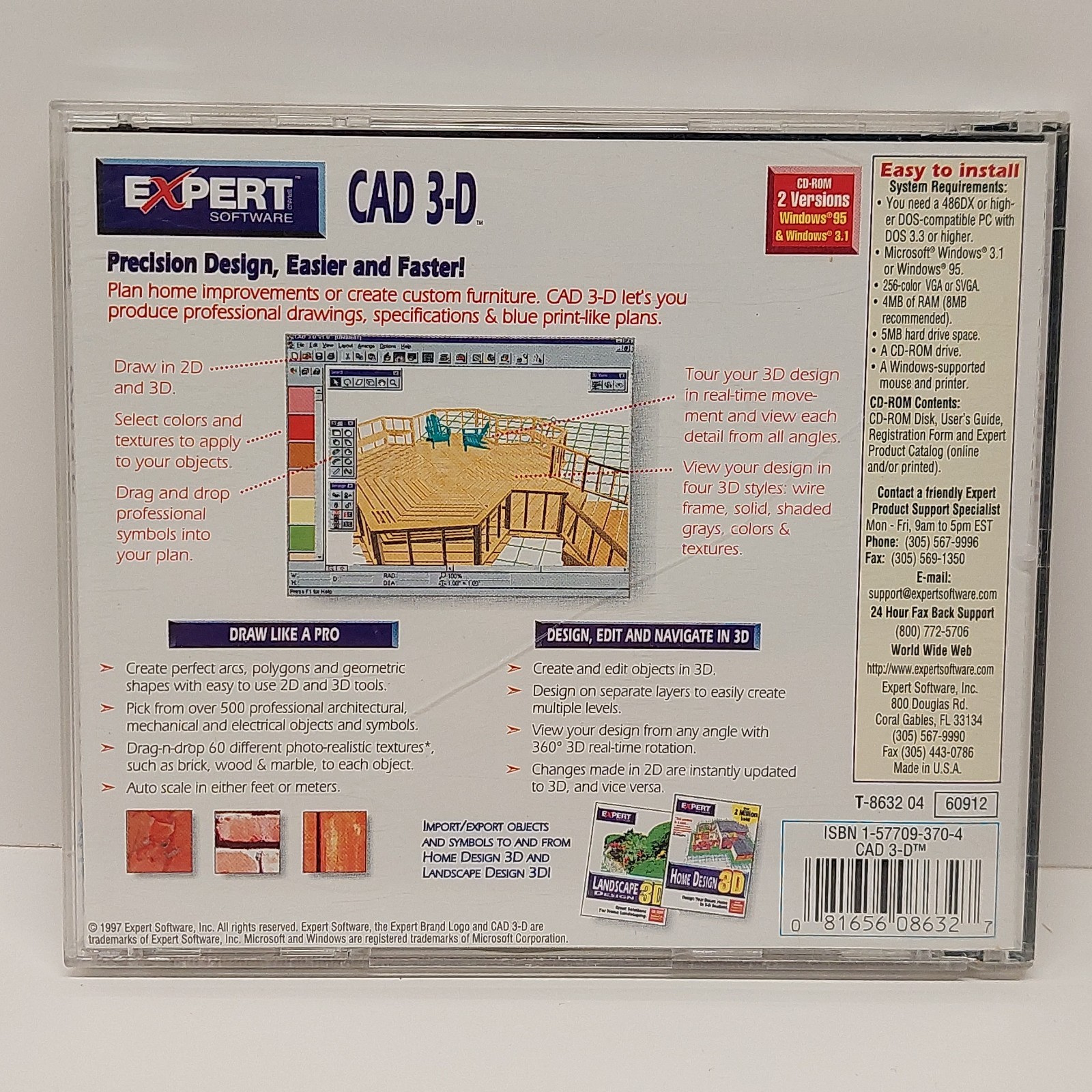 Vintage Expert Software CAD 3-D (PC CD-ROM, Windows 95/3.1) Free Shipping