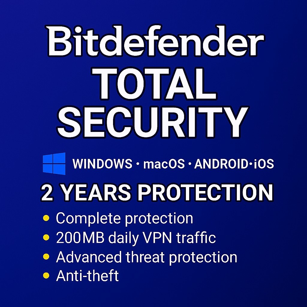 Bitdefender Total Security 2 Years | 1 to 10 Devices | Windows | Mac | Android