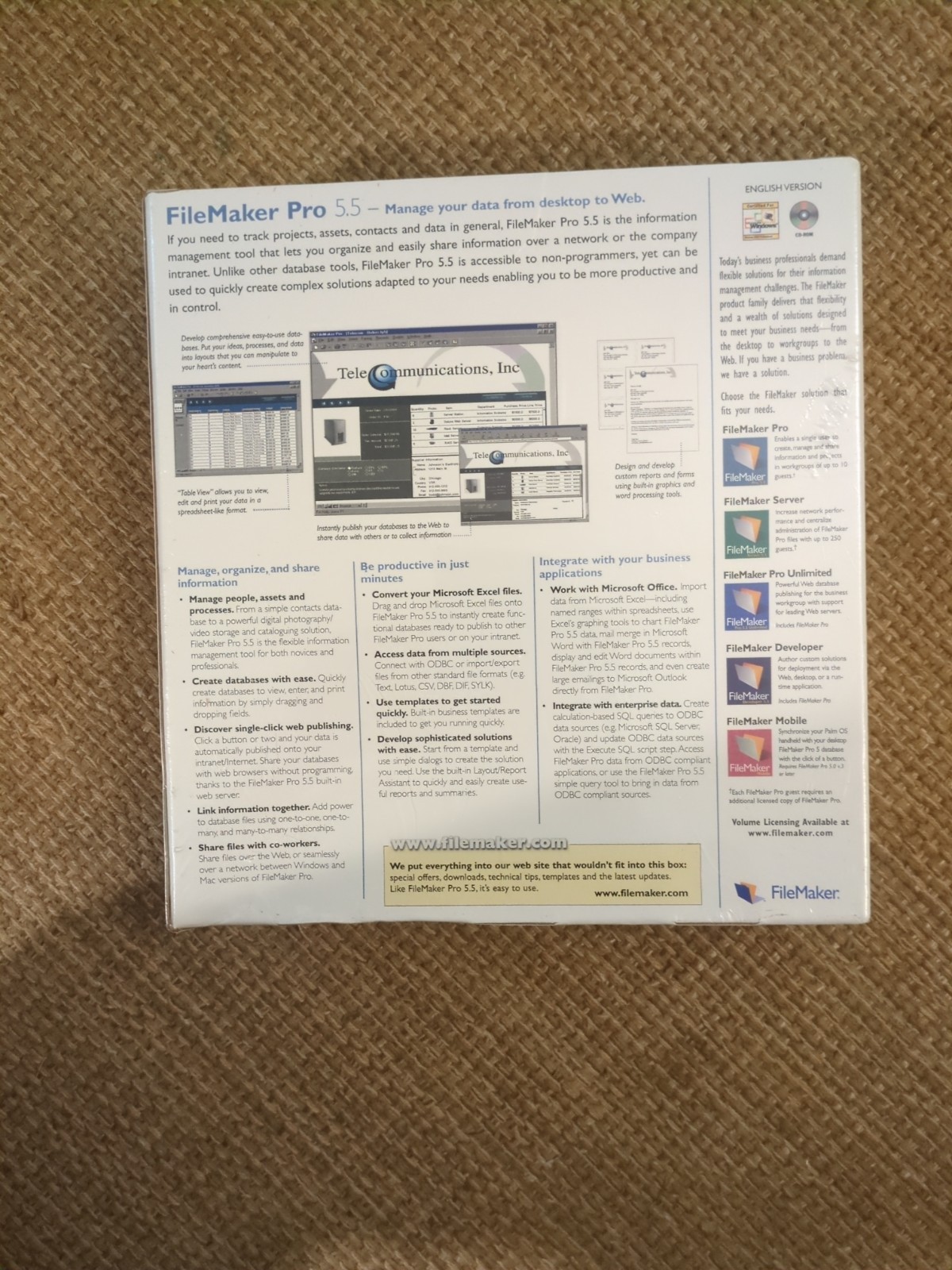 FileMaker Pro 5.5 for Windows95+ (Factory Sealed Retail Box) OEM vintage SW