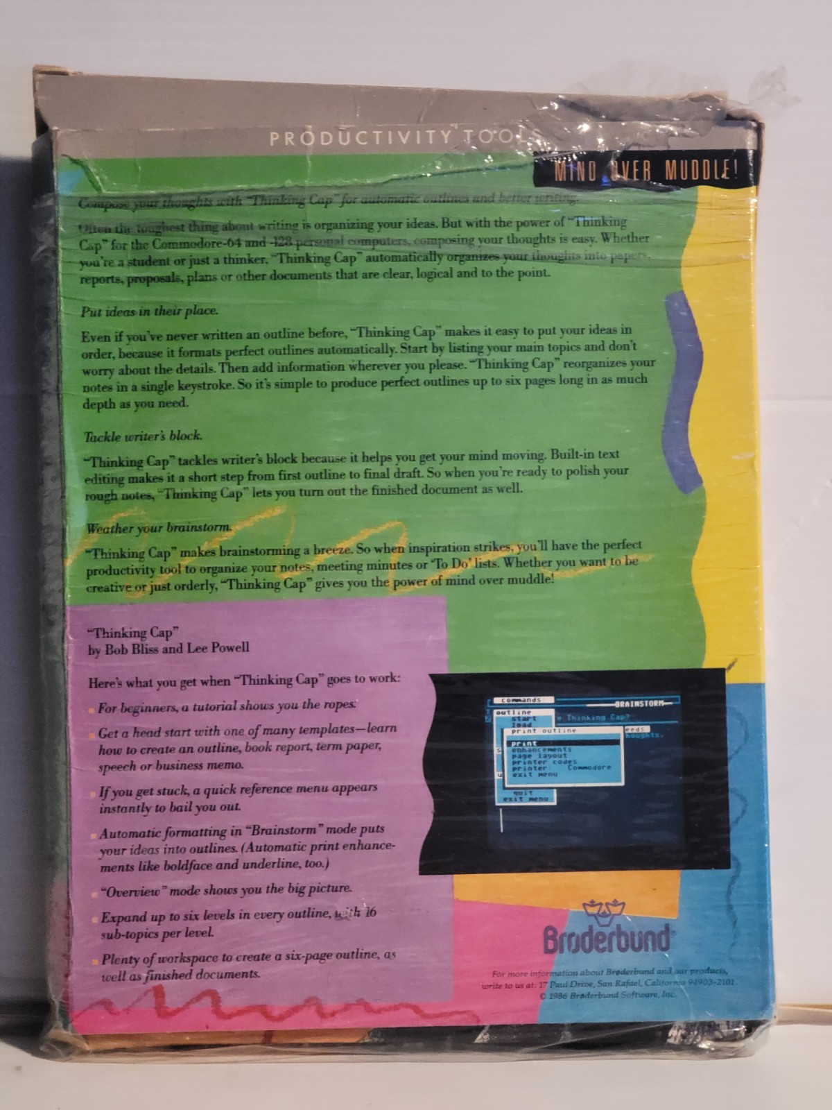 Thinking Cap The Outline Processor by Broderbund for C64 – C128 RARE. UNTESTED