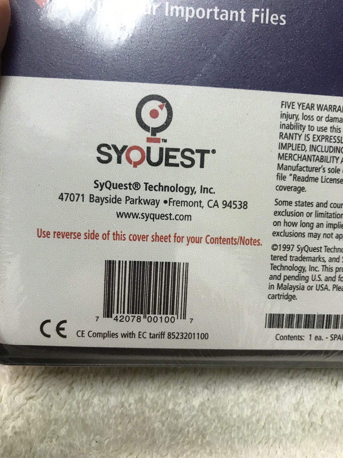 Syquest Sparq 1.0 Removable Cartridge Hard Drive -New -Unopened