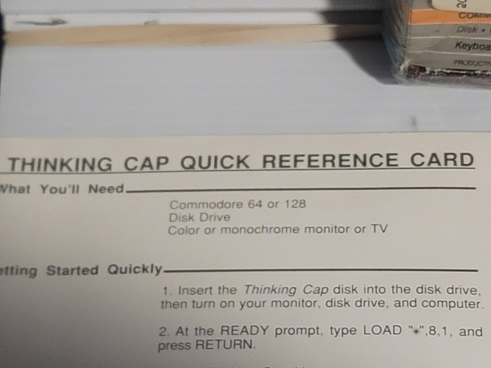 Thinking Cap The Outline Processor by Broderbund for C64 – C128 RARE. UNTESTED