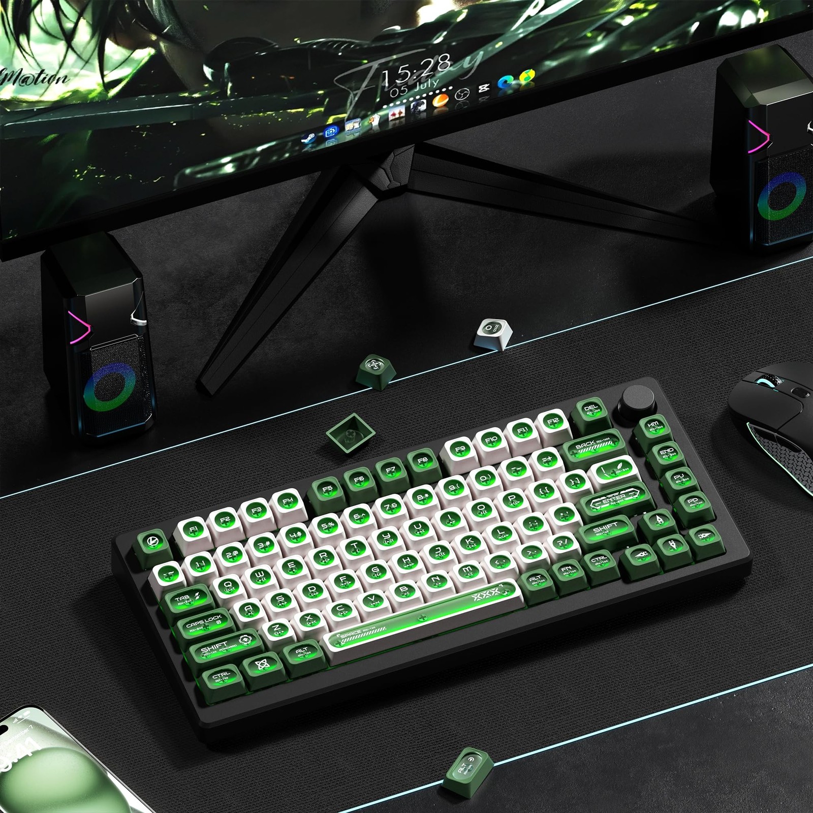 OHY XVX Green and White Shine Through Keycaps for Mechanical Keyboards – 136 …