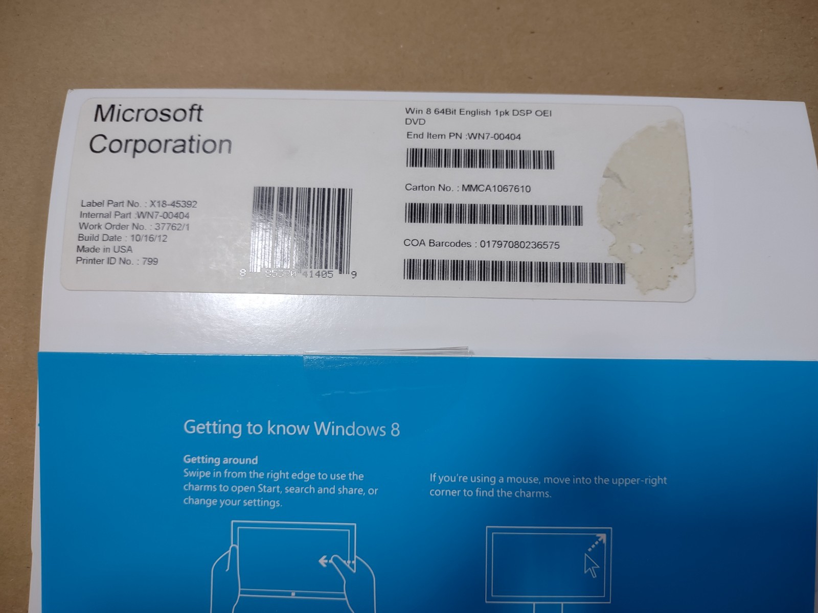 MS WINDOWS 8 64 BIT OEM, WN7-00404