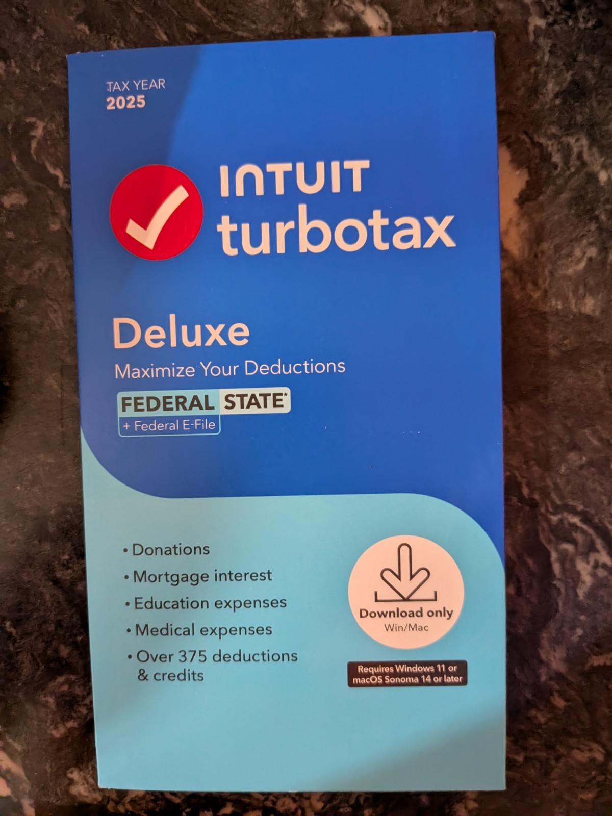 TurboTax Deluxe Desktop 2025 Federal & State Tax Return Product Key Card Desktop