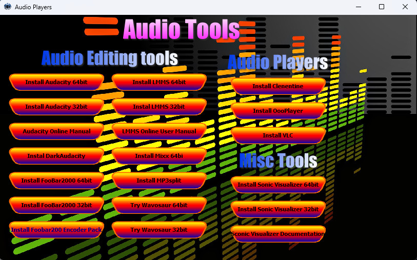 Audio Music Editing – Audacity, Dark Audacity and many other Audio tools.