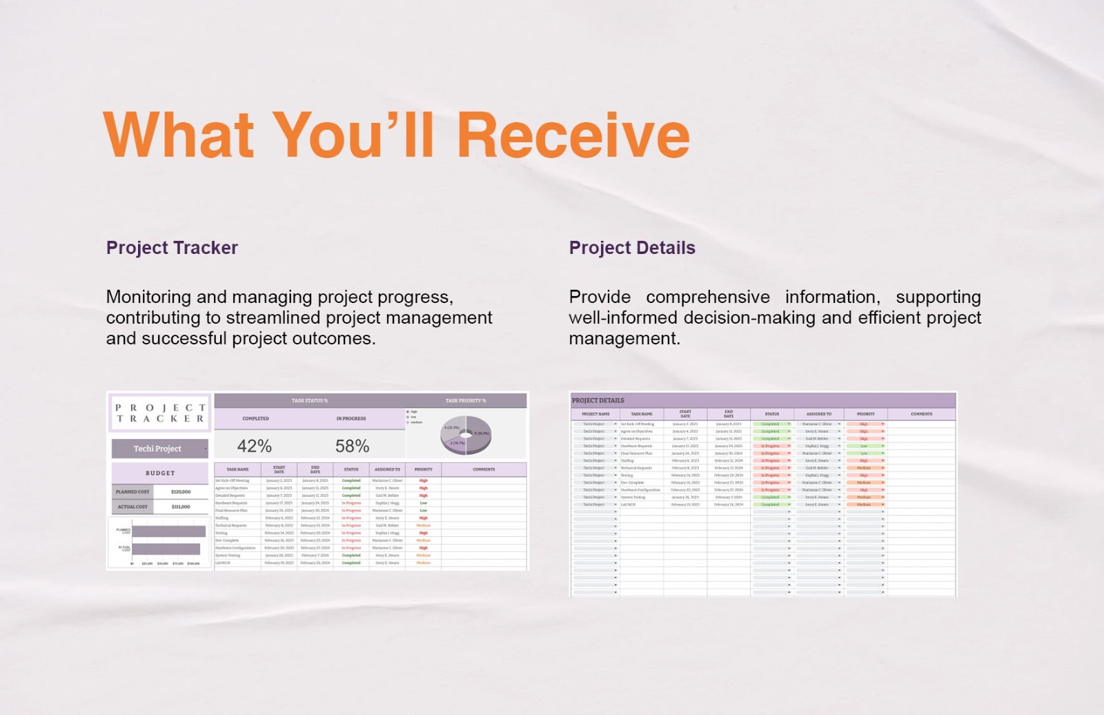 Project Tracker Excel Template | Task Management Spreadsheet | Budget planner