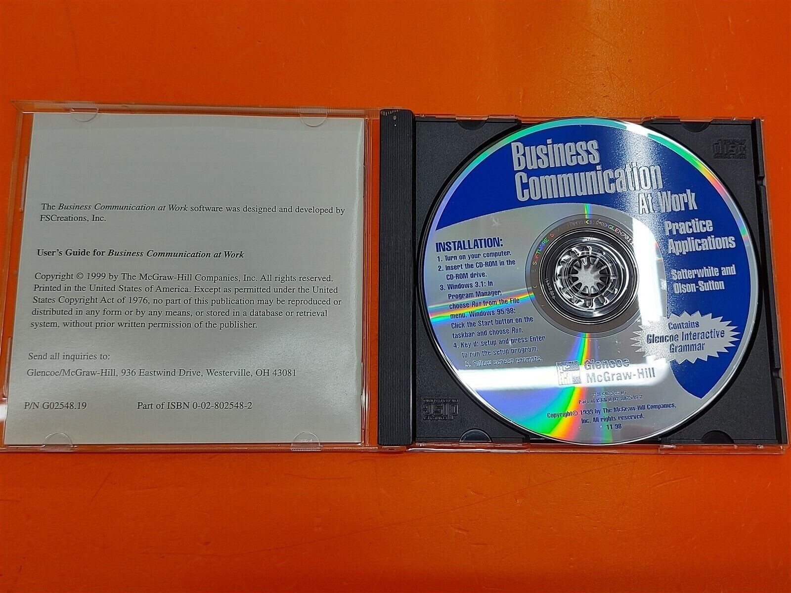 ⭐️⭐️⭐️⭐️⭐️ Vintage CD-ROM McGraw-Hill Business Communication at Work 1999