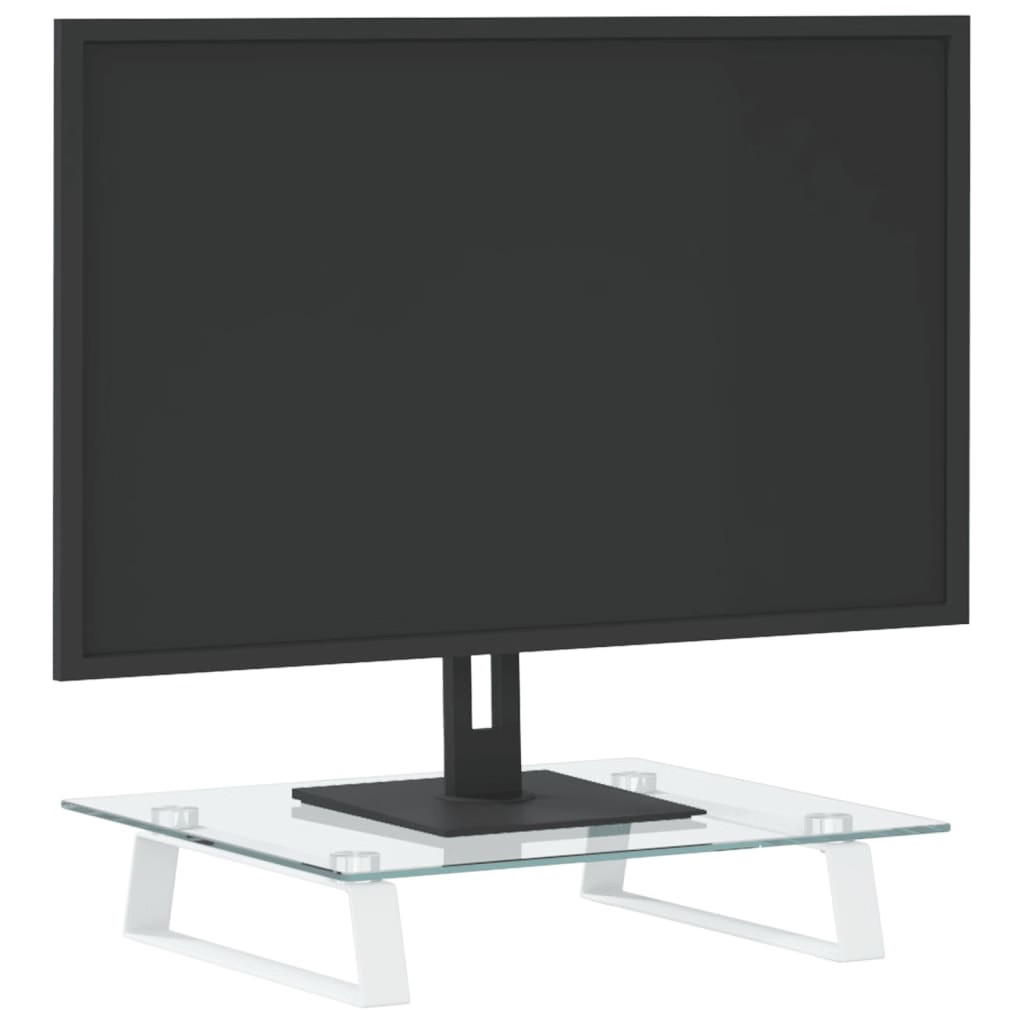Monitor Stand White 15.7″x13.8″x3.1″ Tempered Glass and Metal