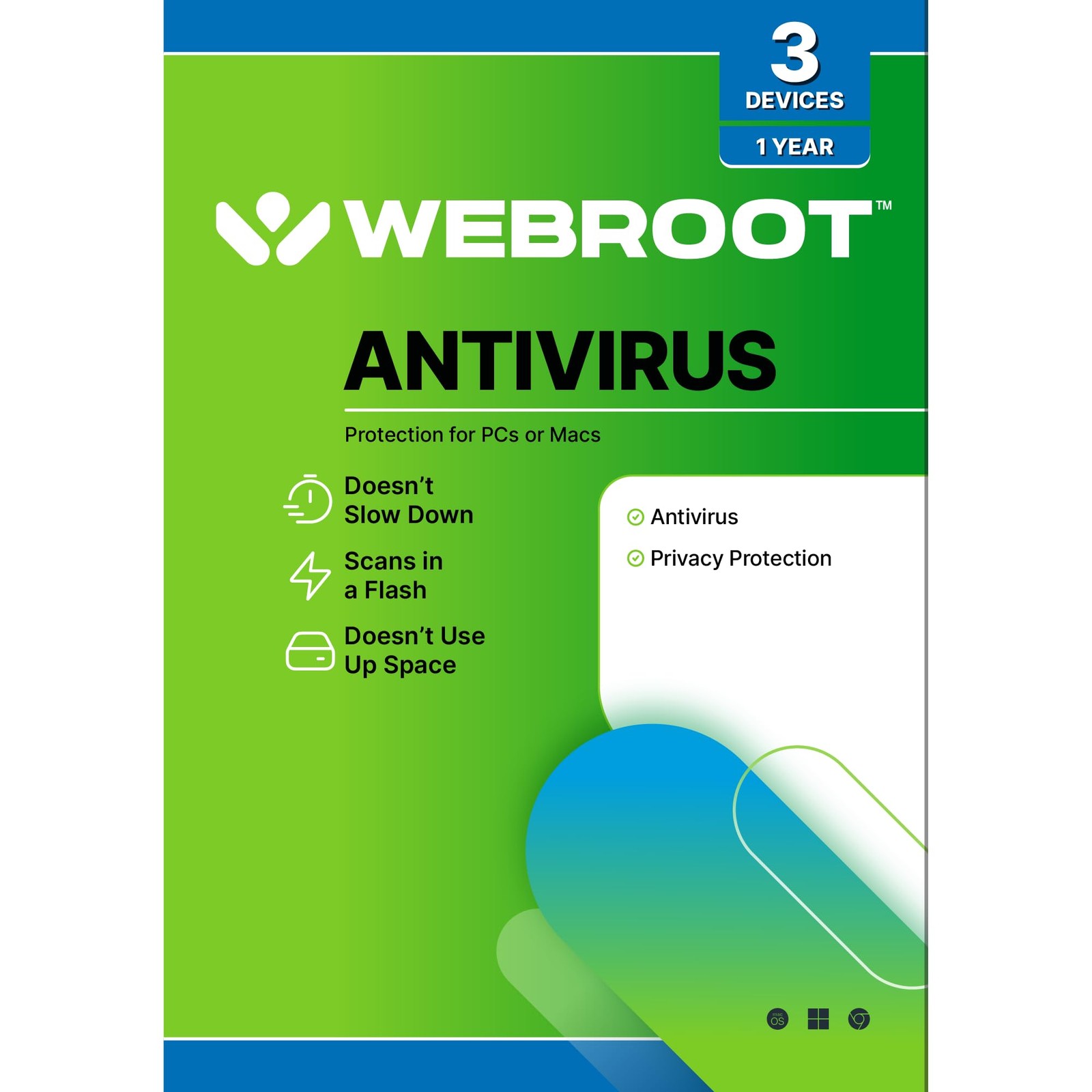 Webroot Antivirus Software 2026 | 3 Device | 1 Year PC/Mac Antivirus, green