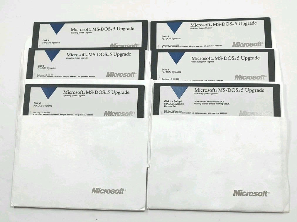 Vintage Microsoft MS-DOS 5 Upgrade 5.25″ Floppy Disks 6 Disks Operating System