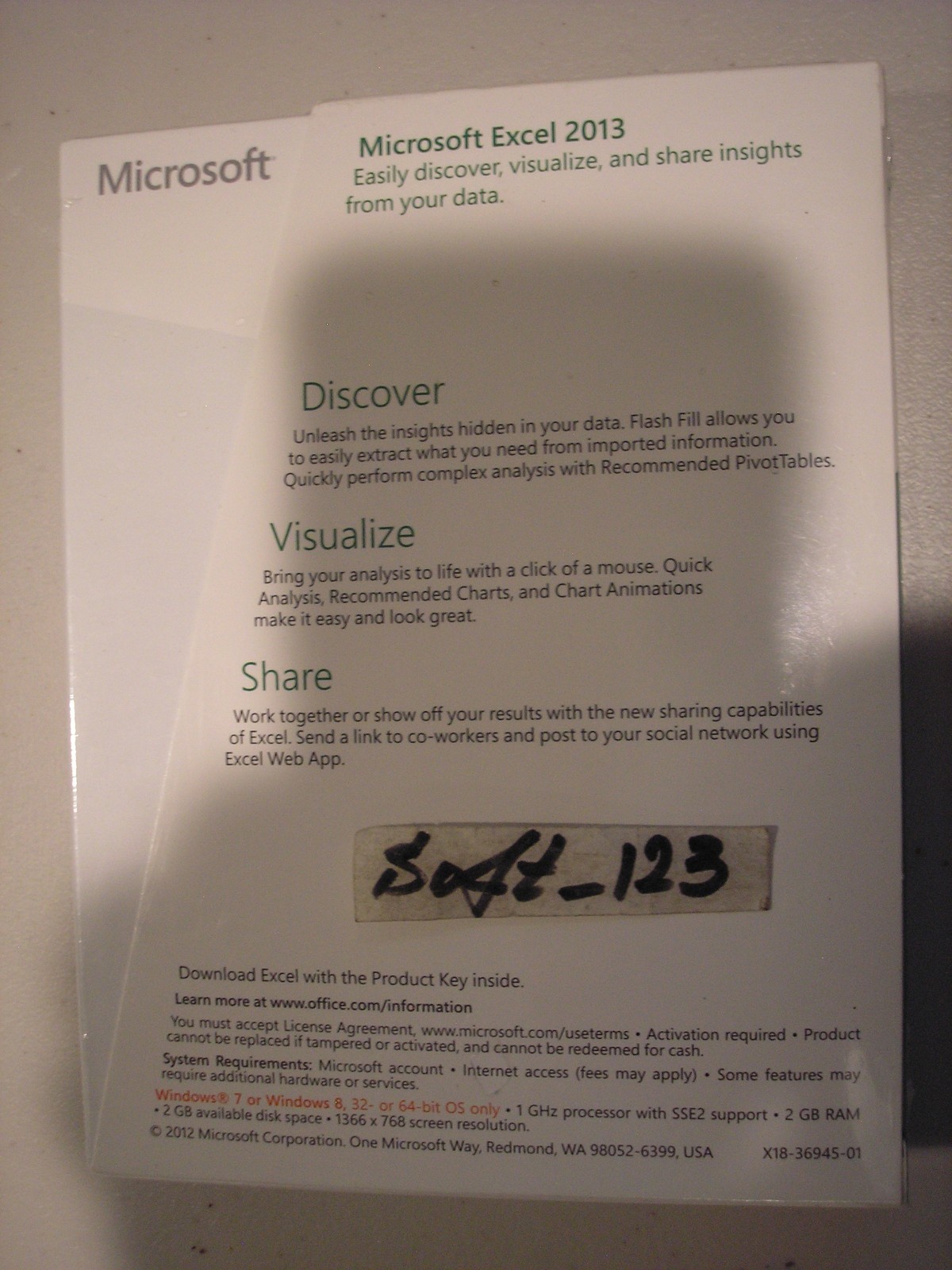 Microsoft Excel 2013 Product Key Card Full Retail Version for 2 PCs =SEALED BOX=