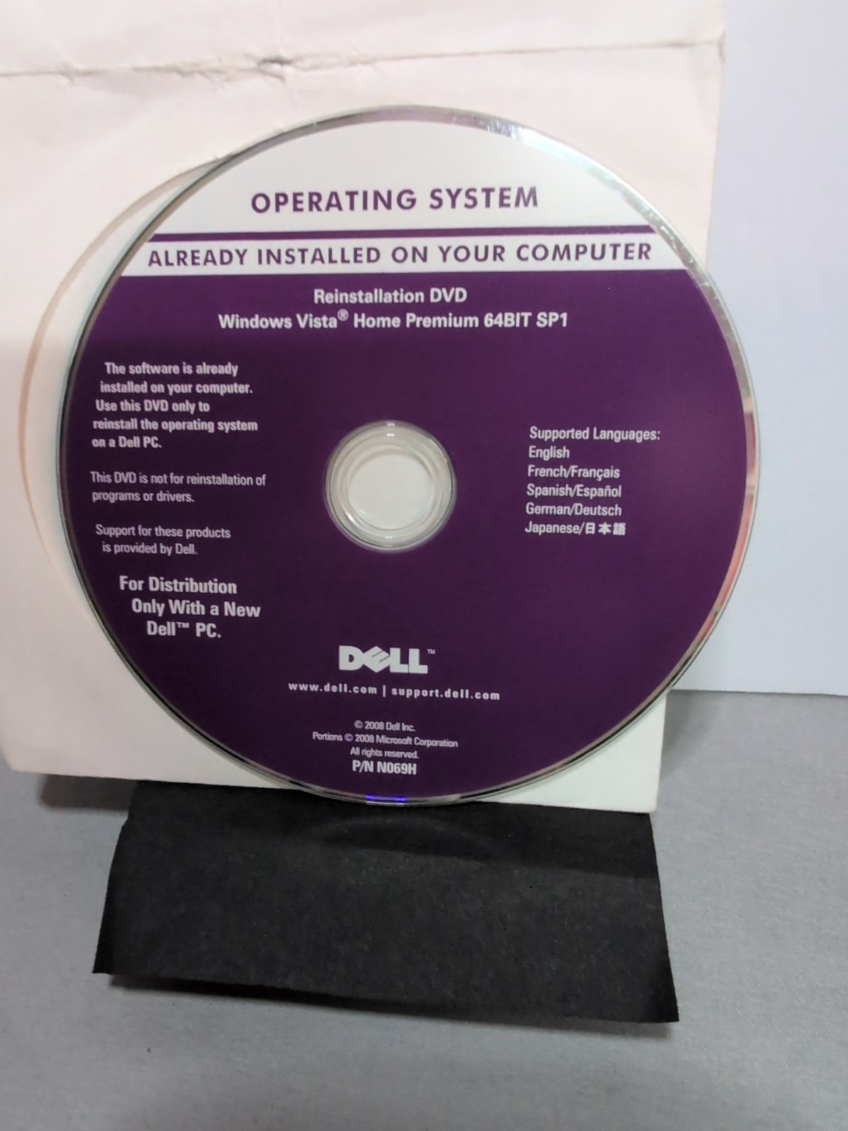Dell Windows Vista Home Premium 64-bit SP1 Reinstallation DVD Disc P/N N069H