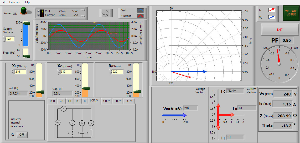 Impedance Software Simulator for series parallel ac circuit practical exercises