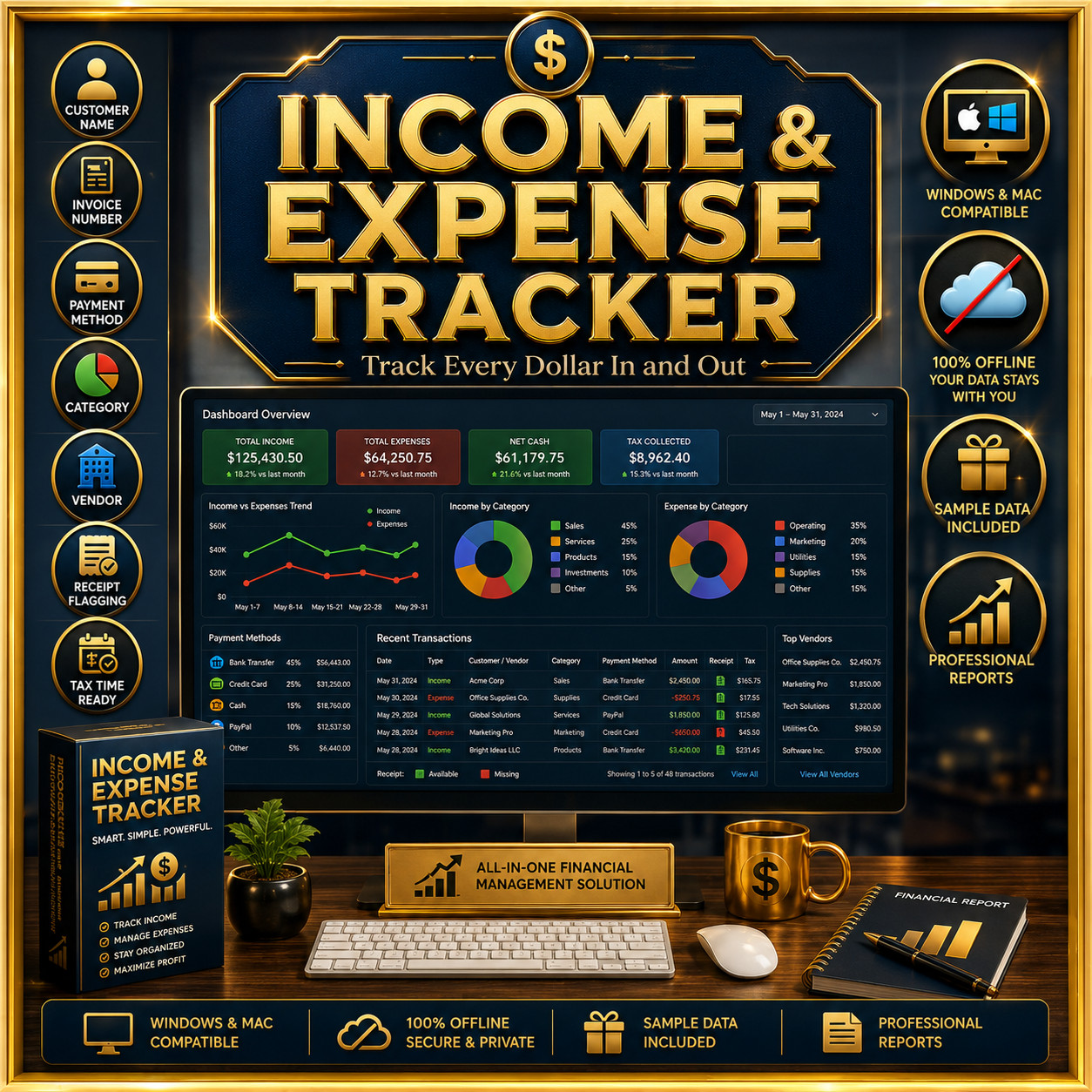 Cash Flow Management Software on USB Small Business Accounting App for Win &Mac