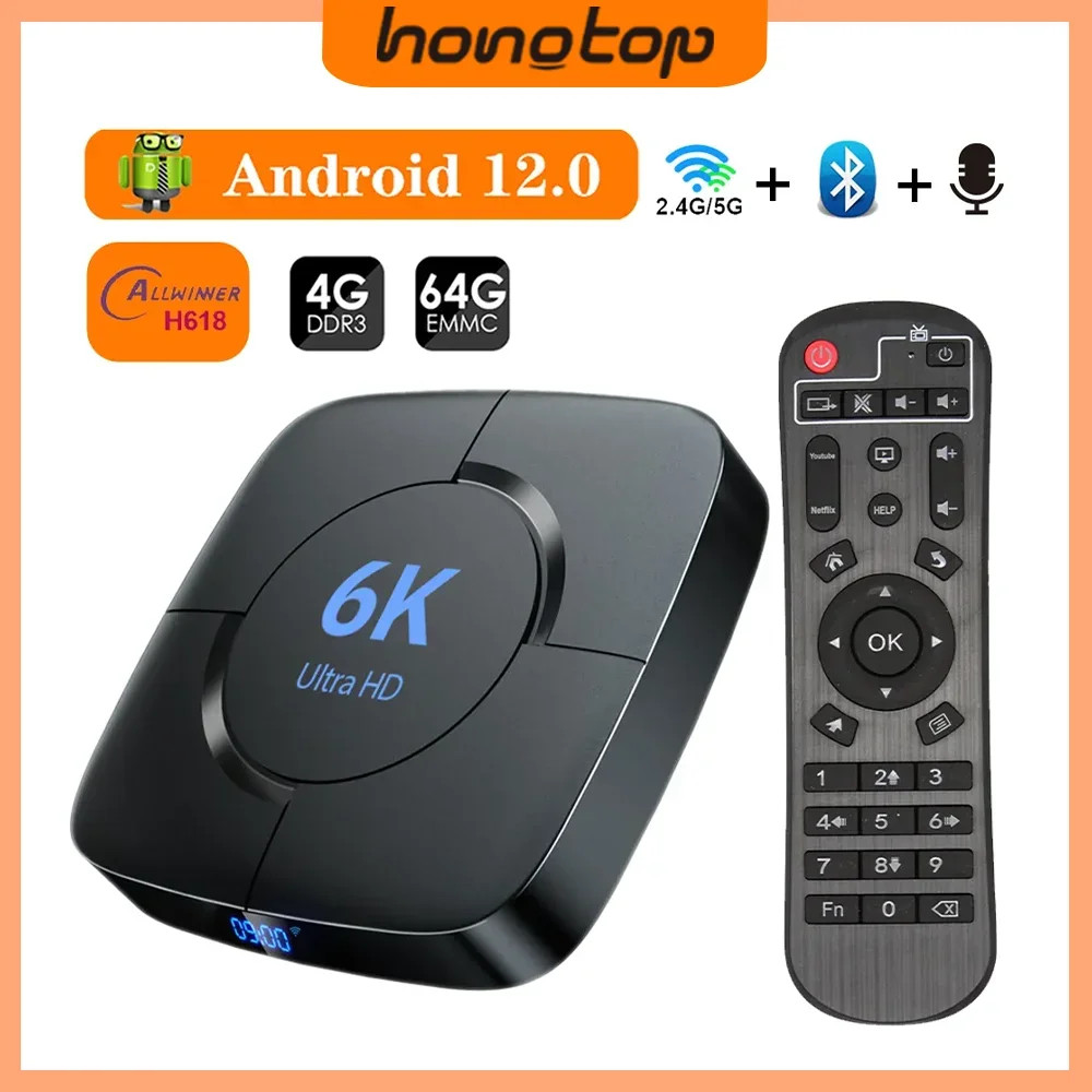 HONGTOP Smart TV Box Android 12 4GB 32GB 64GB 2.4G/5GHz Wifi Bluetooth Android