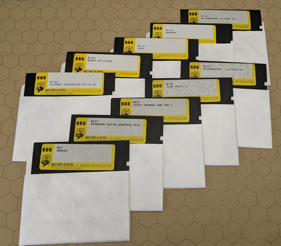 5 1/4 Inch Floppy – 10 Disk Collection – Printmaster+ Clipart Buerg Utilities