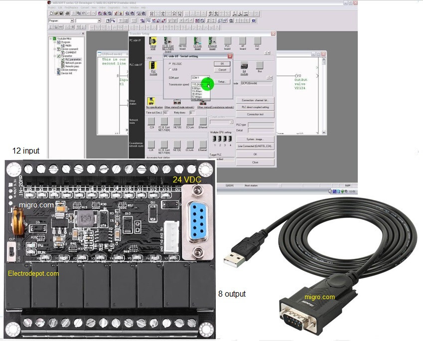 PLC Starter Kit Programmable Controller, USB Interface, GX DEV Ladder Software
