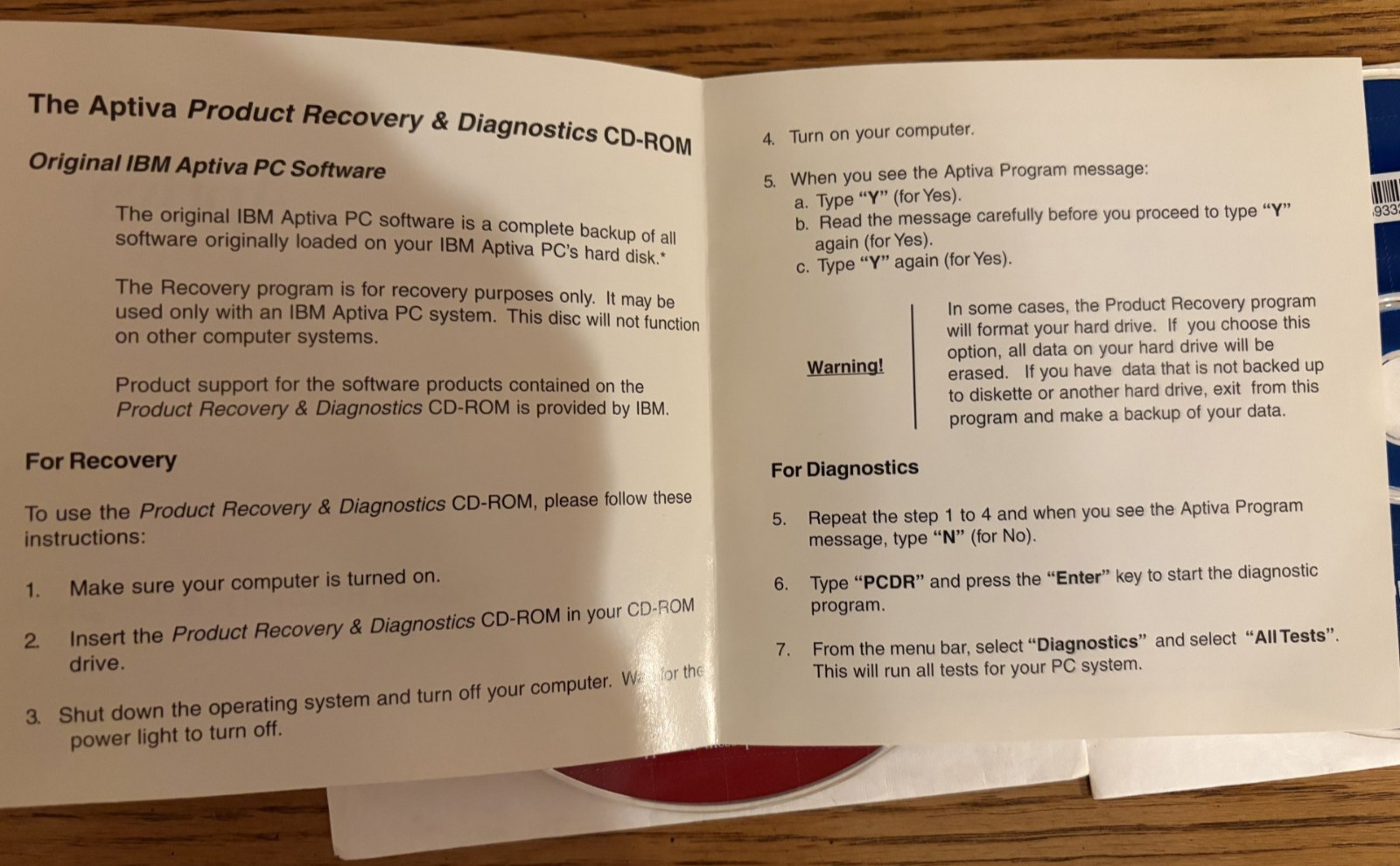 IBM Aptiva Product Recovery &Diagnostics CD + Applications CD-ROM Model 2158