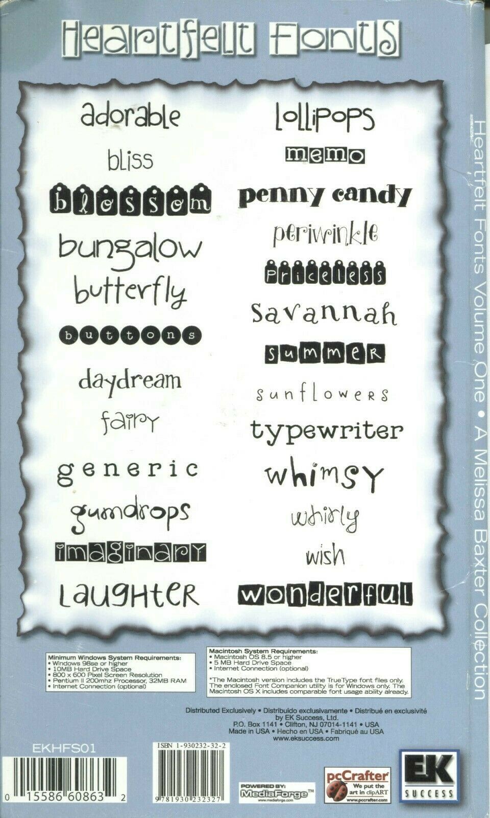 HEARTFELT FONTS Volume One 25 Fonts Holiday Season Baxter SCRAPBOOK CRAFTS CD