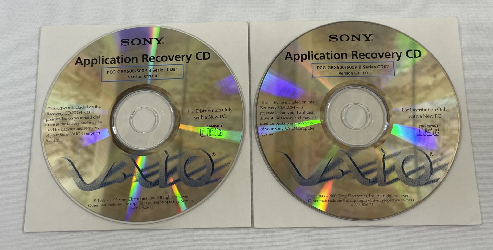 Sony Vaio Application Recovery CD PCG-GRX500/500P Series CD 1 & 2 Ver. G96.0