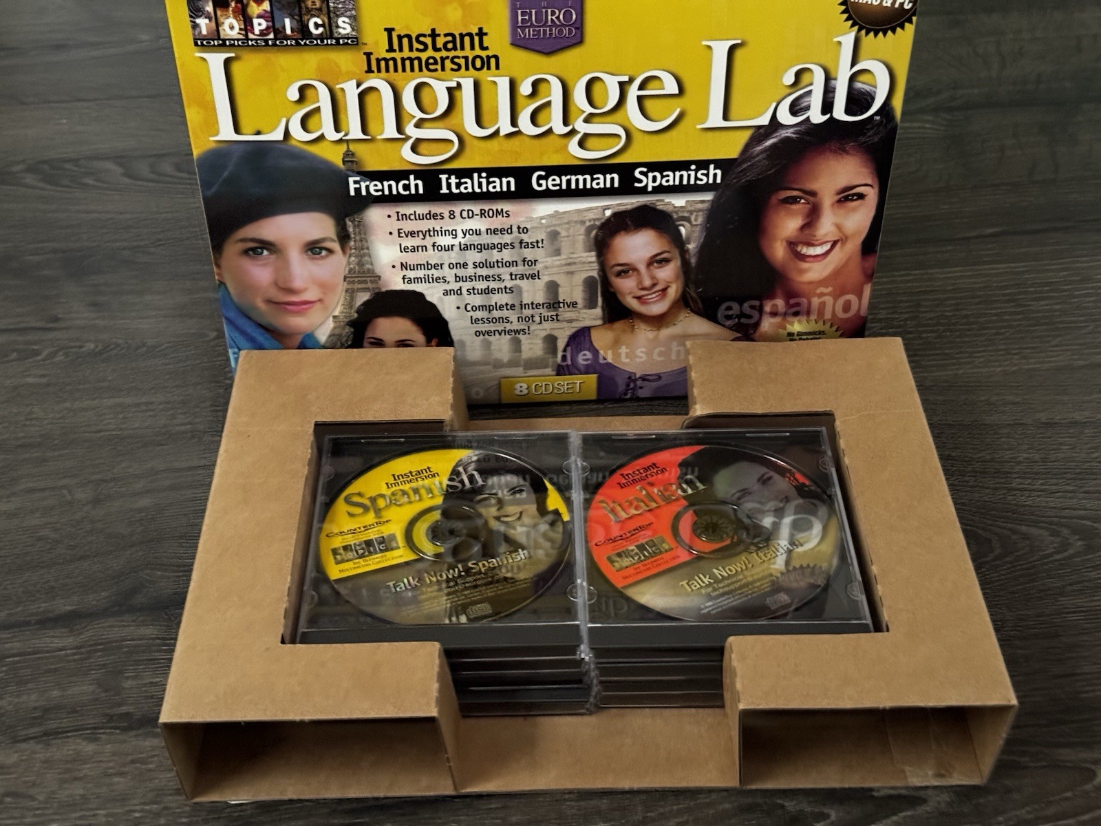 Instant Immersion Language Lab 8 CD Set PC/Mac French Italian German Spanish EXC