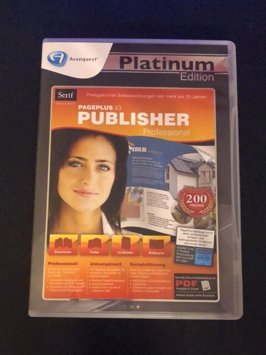AVANQUEST PAGEPLUS X3 PUBLISHER PROFESSIONAL PLATINUM EDITION IN GERMAN used