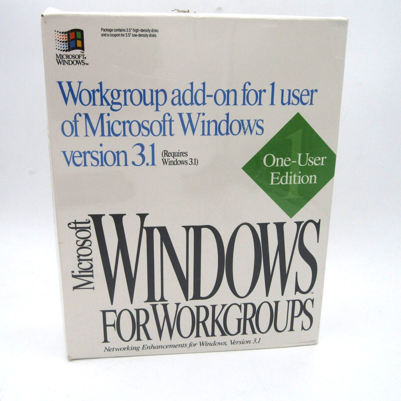 Microsoft Windows For Workgroups Enhancements For Windows 3.1 One User Sealed