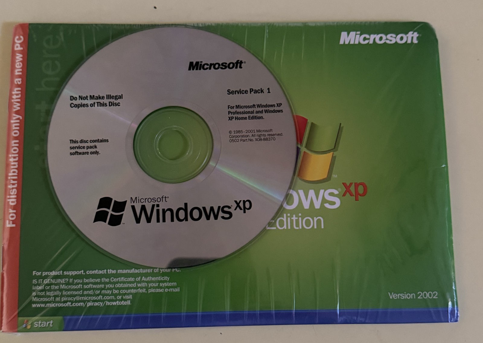 Windows XP Home Edition Version 2002 “For Distribution W/ New PC” w/ Product Key