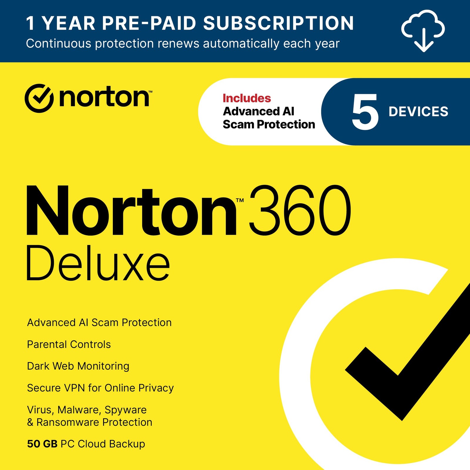Norton 360 Deluxe 2026 Ready, Antivirus software for 5 Devices with Auto-Renewal