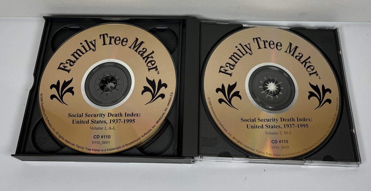 Broderbund World Family Tree Maker CD-Rom Vols 1-2 Social Security Death Index