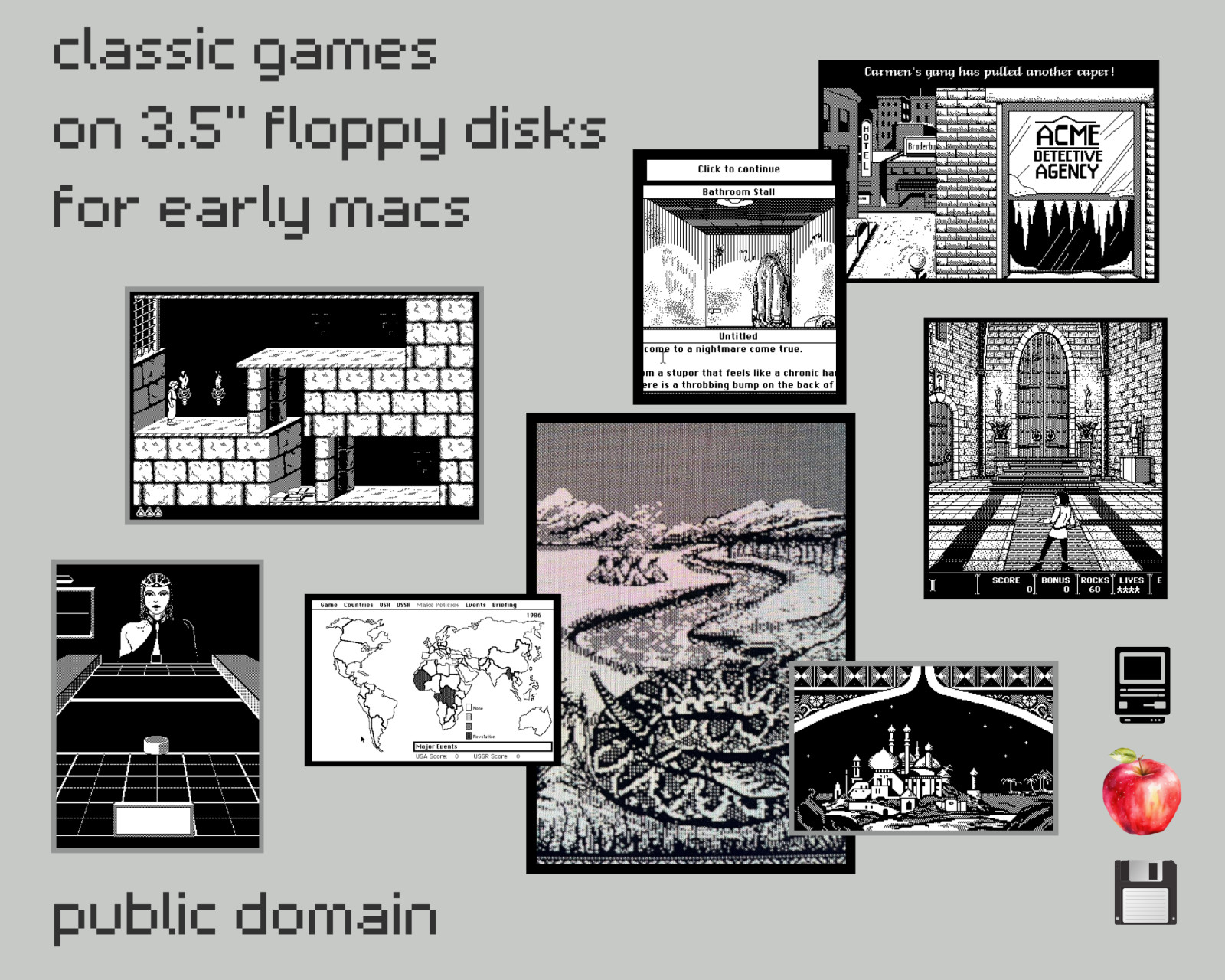 Early Mac Games on 3.5″ Floppy Disks: Public Domain Retro/Vintage Software 🍎➕🍏