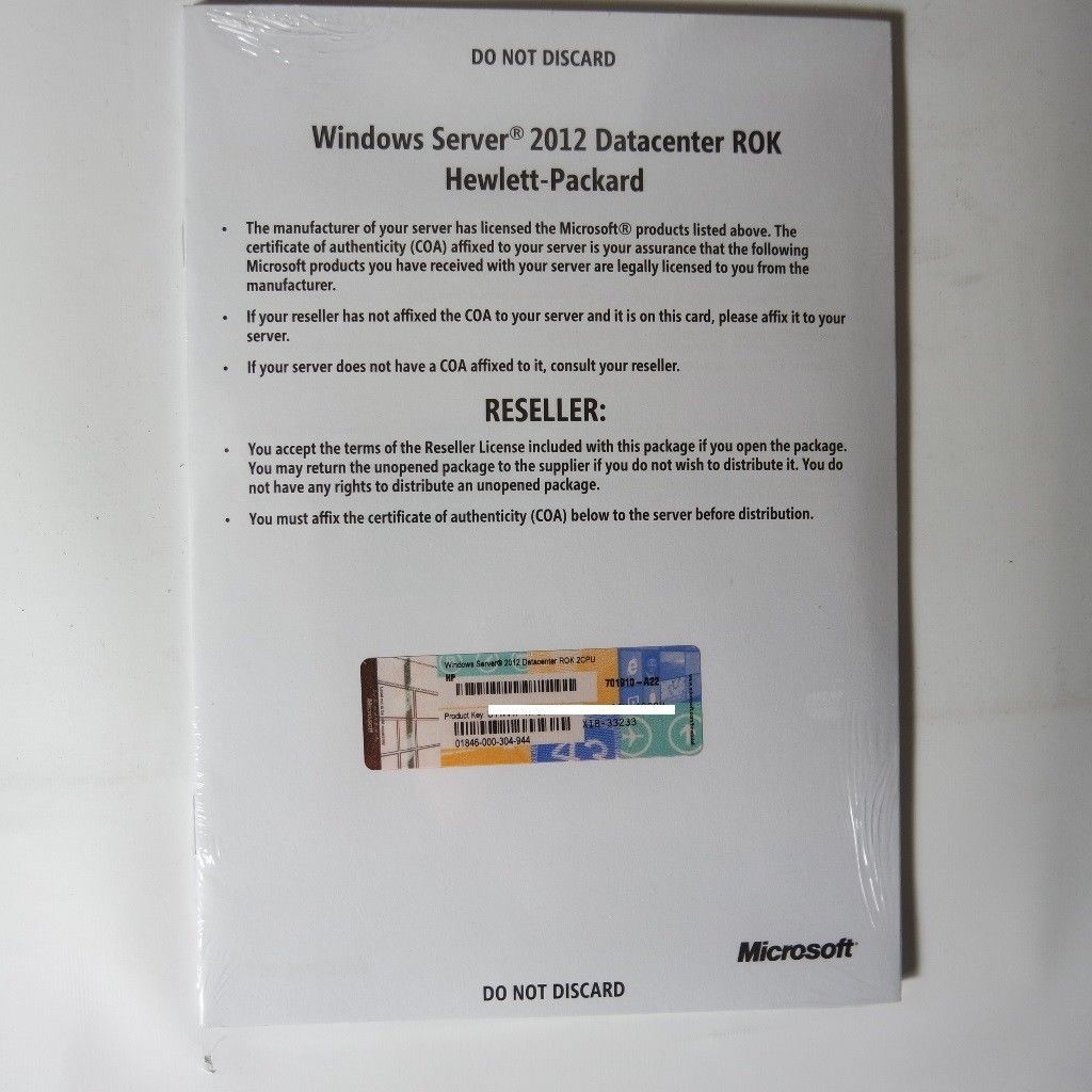 Windows Server Datacenter 2012 DVD 2CPU / HP ROK full version, VAT invoice