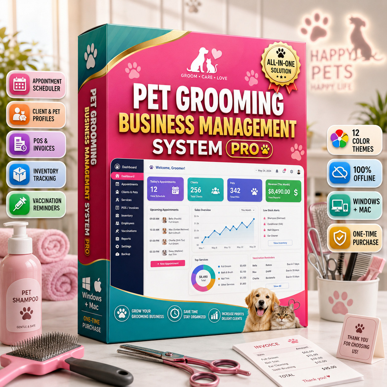 Pet Grooming Business Software Groomer Scheduler Invoice POS Windows & Mac App