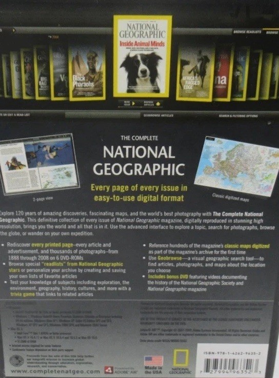 COMPLETE NATIONAL GEOGRAPHIC – EVERY ISSUE SINCE 1888 7-DISC PC DVD-ROM SET, WIN