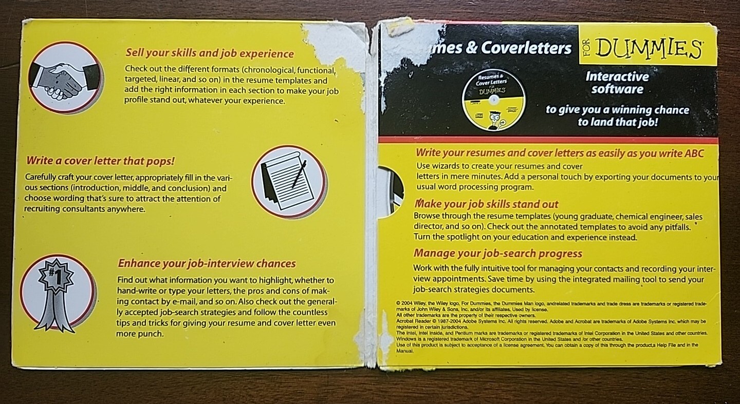 Resumes & Cover Letters for Dummies CD ROM Used In Box