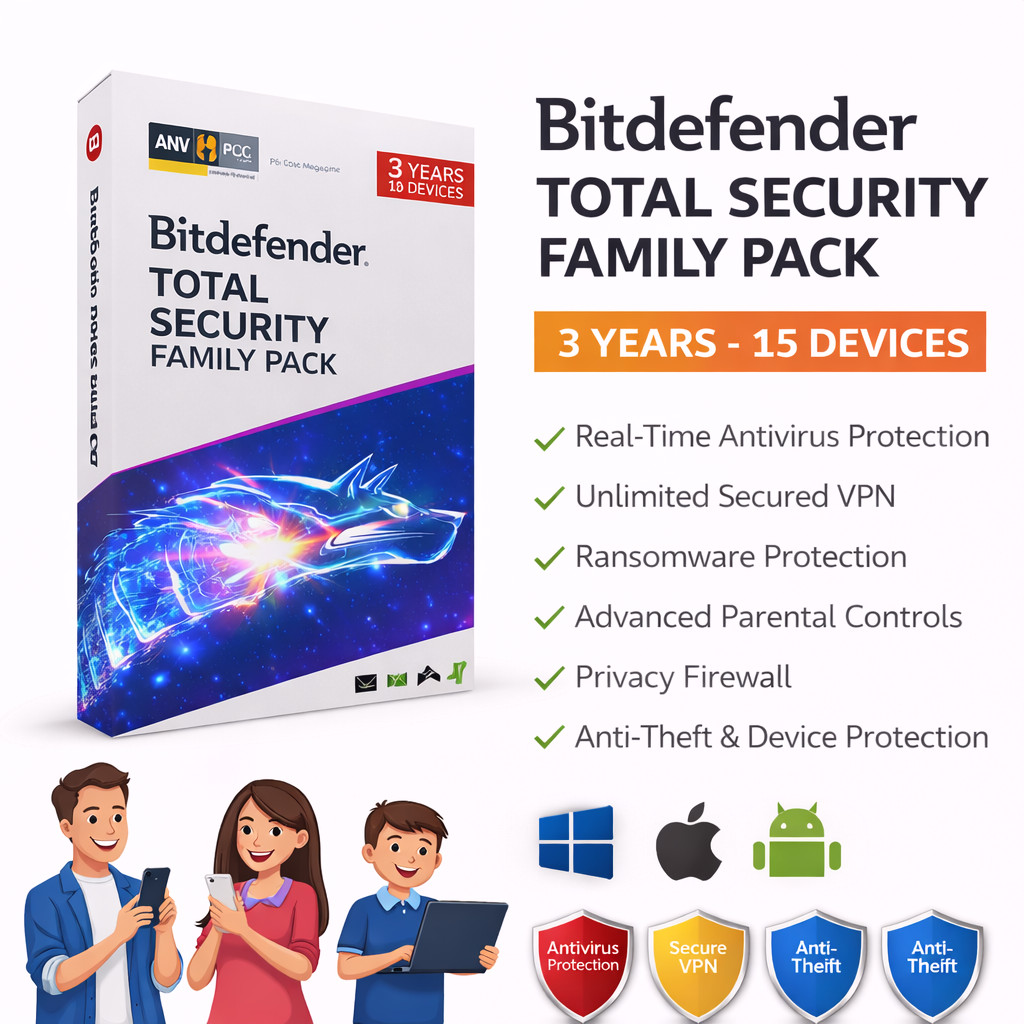 Bitdefender Family Pack 2026 – 3 Years 15 Devices (WINDOWS,MAC,ANDROID)