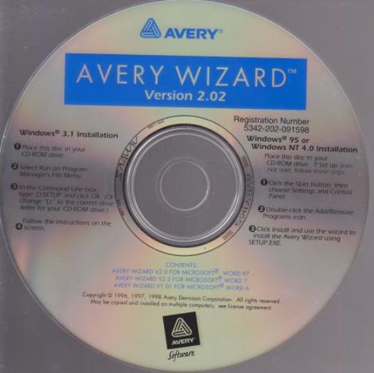 Avery Wizard 2 For MS Office PC CD create professional labels cards, mail merge