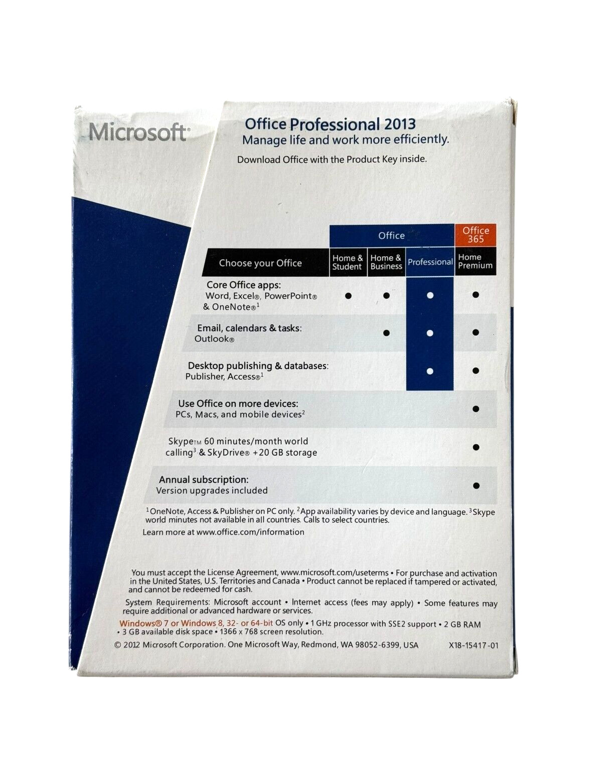 Microsoft Office Professional 2013 32/64 Bit Product Key Card 263-16083