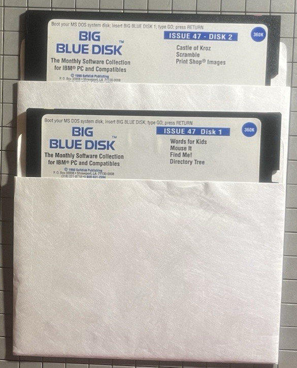 Big Blue Disk Issue 47 – 5.25″ Disks 1 & 2 – Castle of Kroz / Words for Kids
