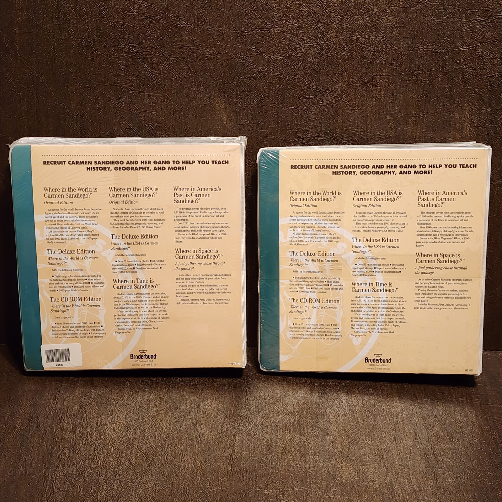 x2 Sealed 1996 Broderbund SCHOOL EDITION Where is Carmen Sandiego? PC Almanac