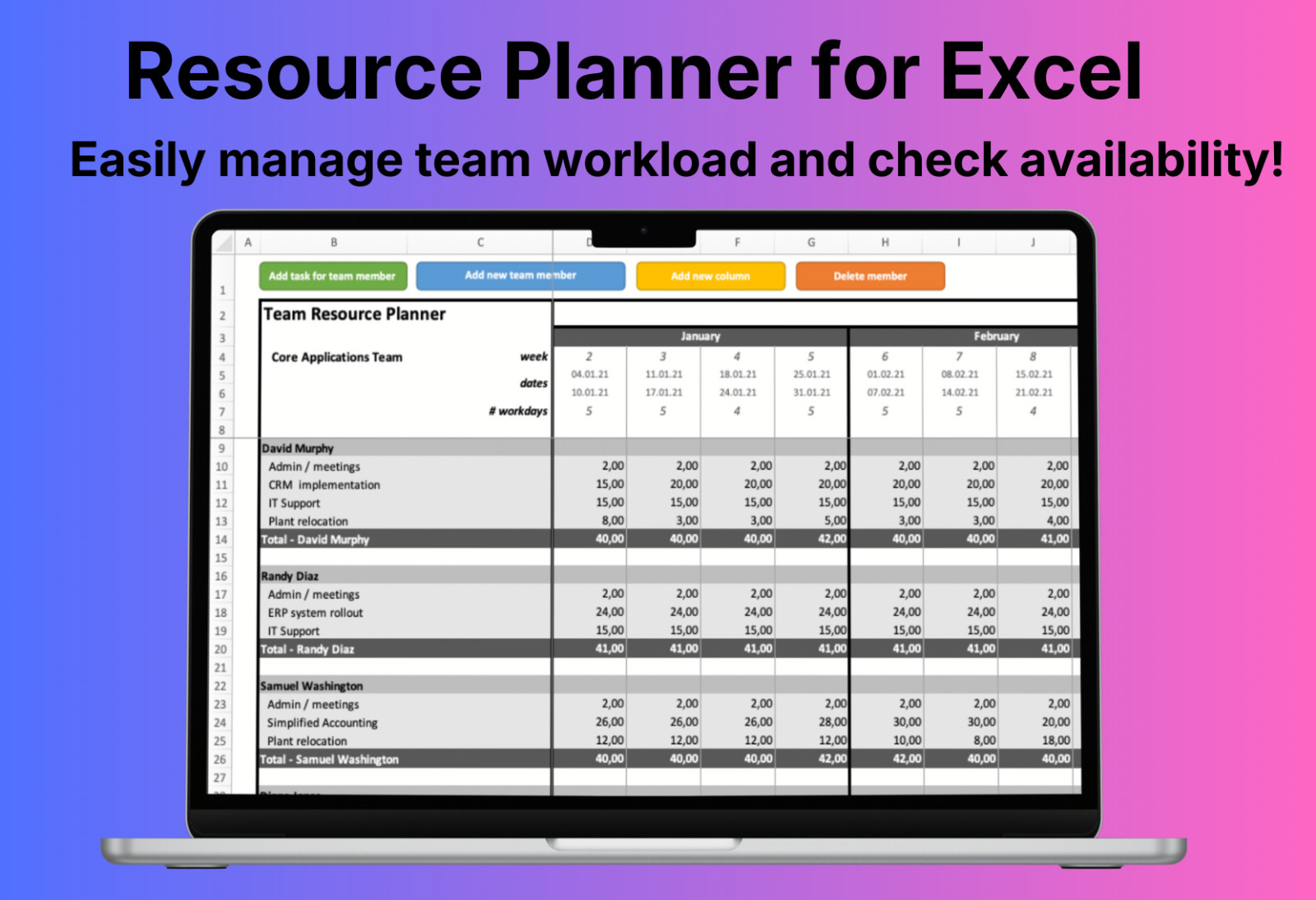 Team Resource Planner for Excel